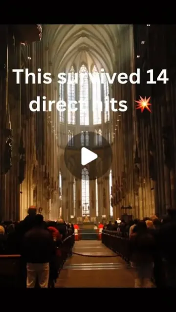 Cologne Cathedral nave with the text: this survived 14 direct hits