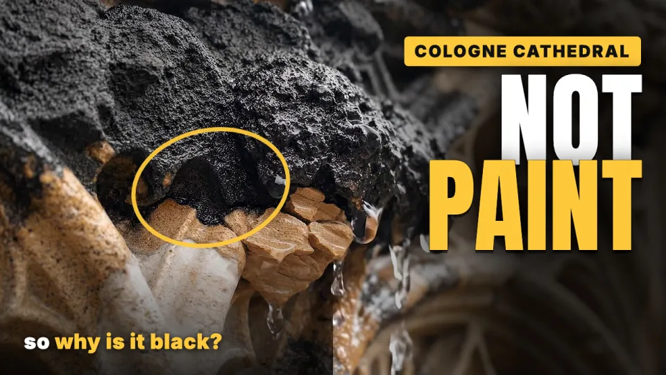 Video thumbnail: black crust on carved stone breaking away to show pale stone underneath, with the words Not Paint